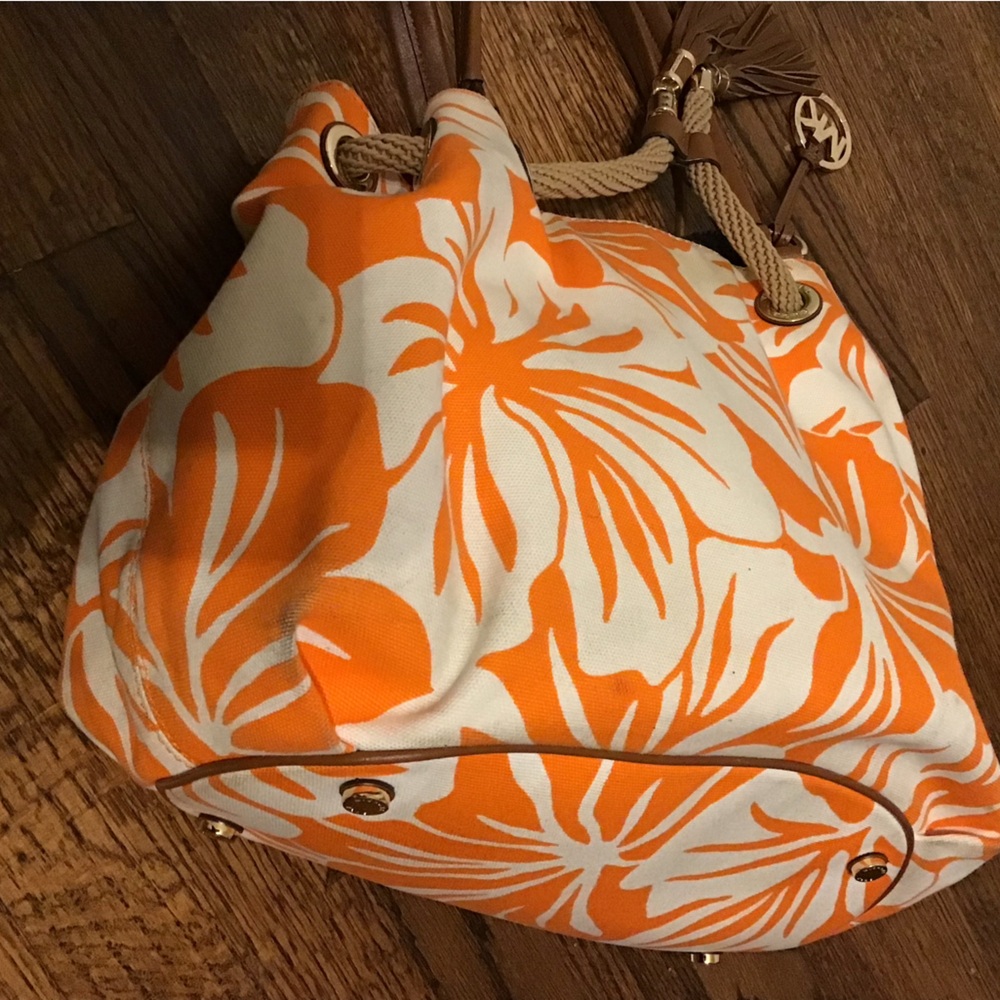 Michael Kors Orange and Cream Floral Tote